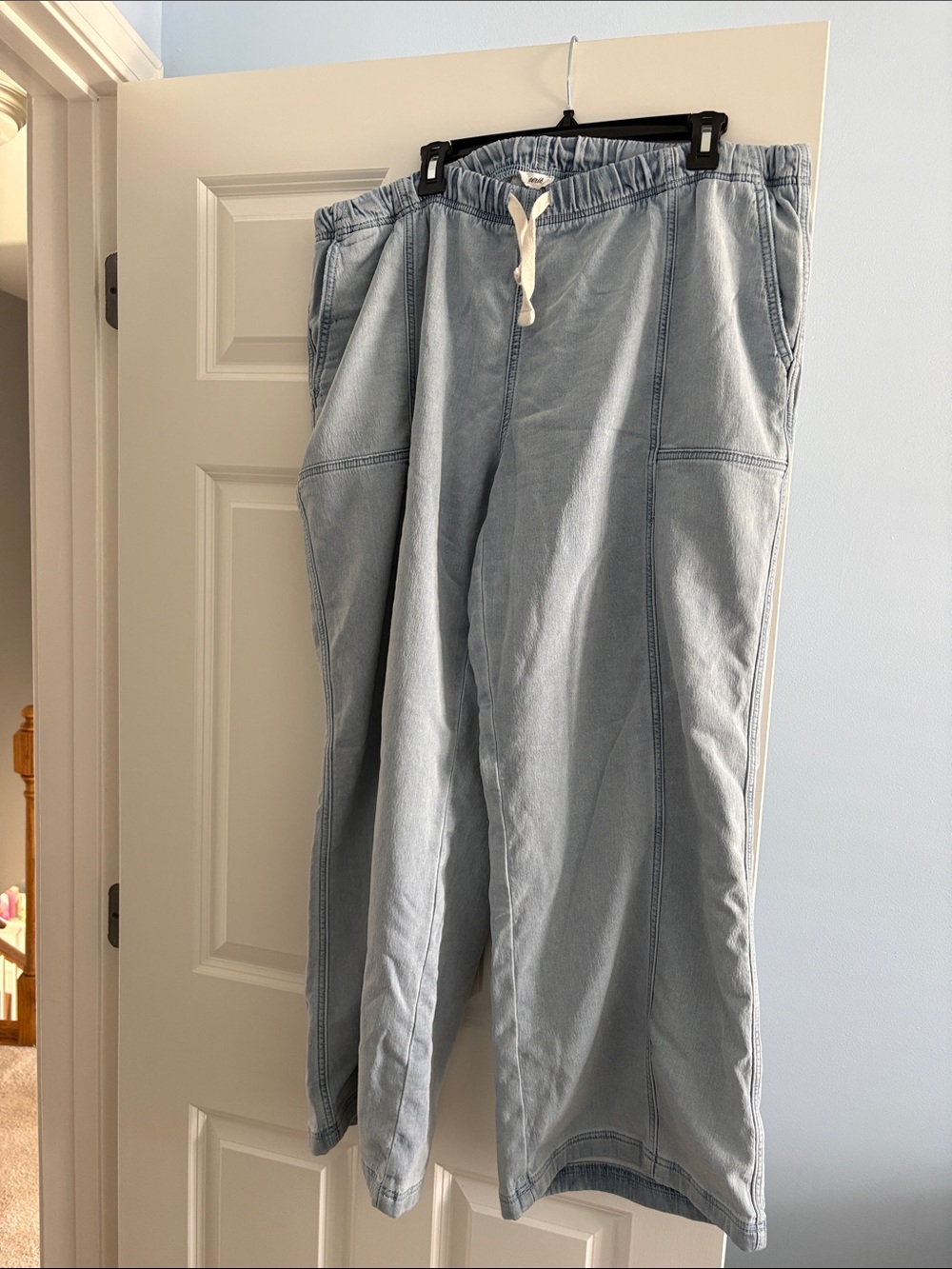 aerie Light Wash Wide-Leg Jeans with Drawstring